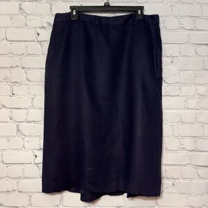 Lauren Ralph Lauren Womens Navy Linen Flared Hem Pencil Skirt Size 16 Pockets